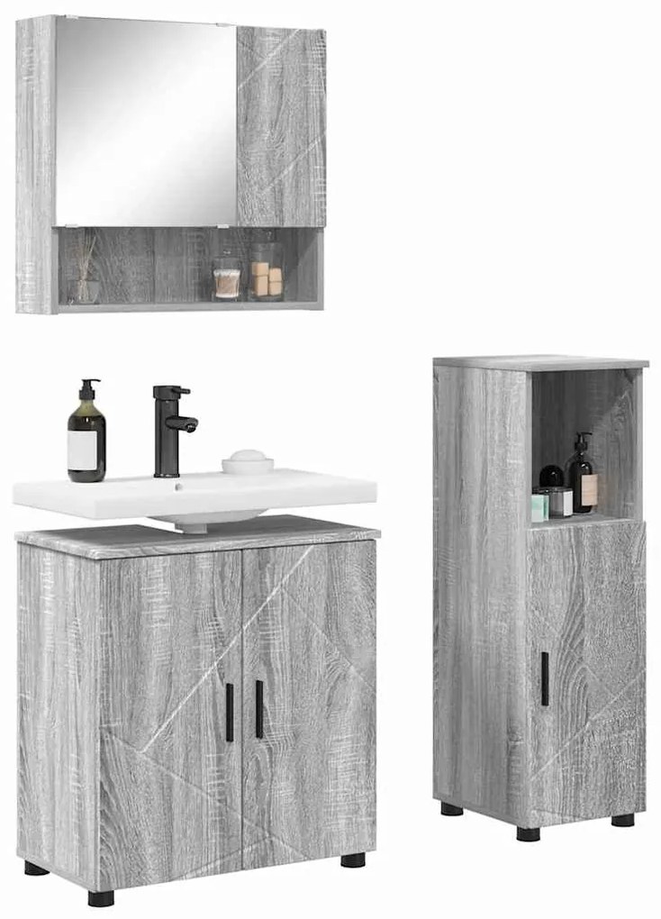 vidaXL Σετ Επίπλων Μπάνιου με πόρτα 3 pcs Γκρι sonoma 61 x 35 x 64 εκ.