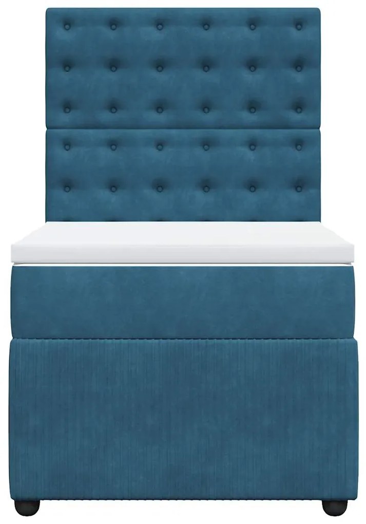 vidaXL Κρεβάτι Boxspring με Στρώμα Μπλε 90x190 εκ. Βελούδινο