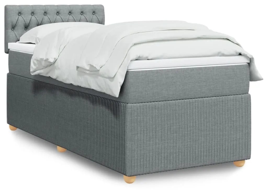 vidaXL Κρεβάτι Boxspring με Στρώμα Ανοιχτό Γκρι 90x190 εκ. Υφασμάτινο