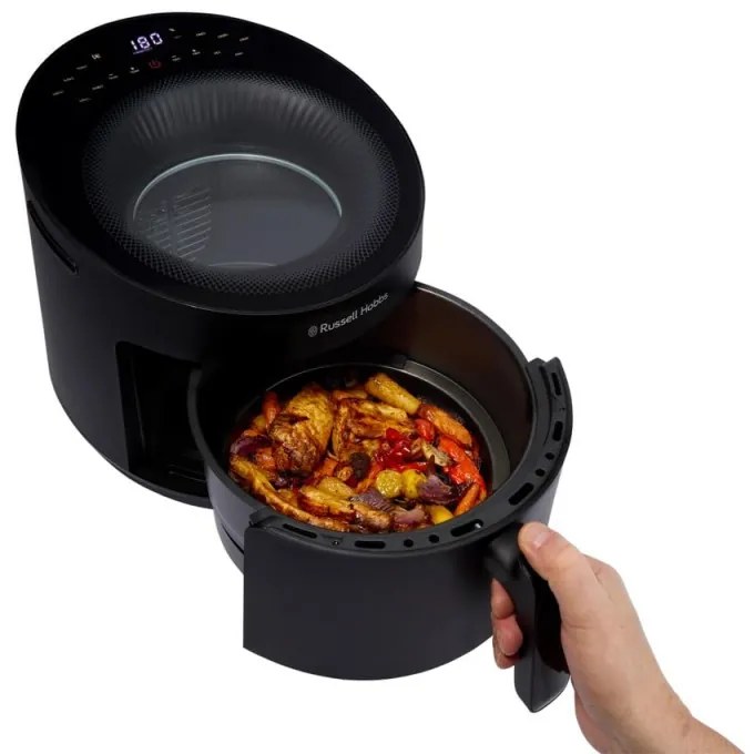 Russell Hobbs SatisFry Πανοραμική φριτέζα ζεστού αέρα 27420-56, 1650W, 5,5 l, 10 προγράμματα, ψηφιακή οθόνη LED, θερμοστάτης, χρονοδιακόπτης, Μαύρο