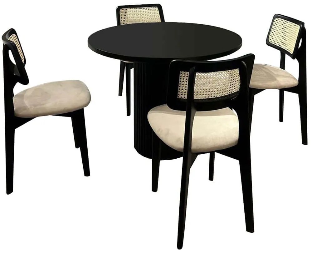 Τραπεζαρία Bell (Σετ 5Τμχ) 117FRF1273 100x100x75cm Black-White Four Seater Mdf,Ξύλο