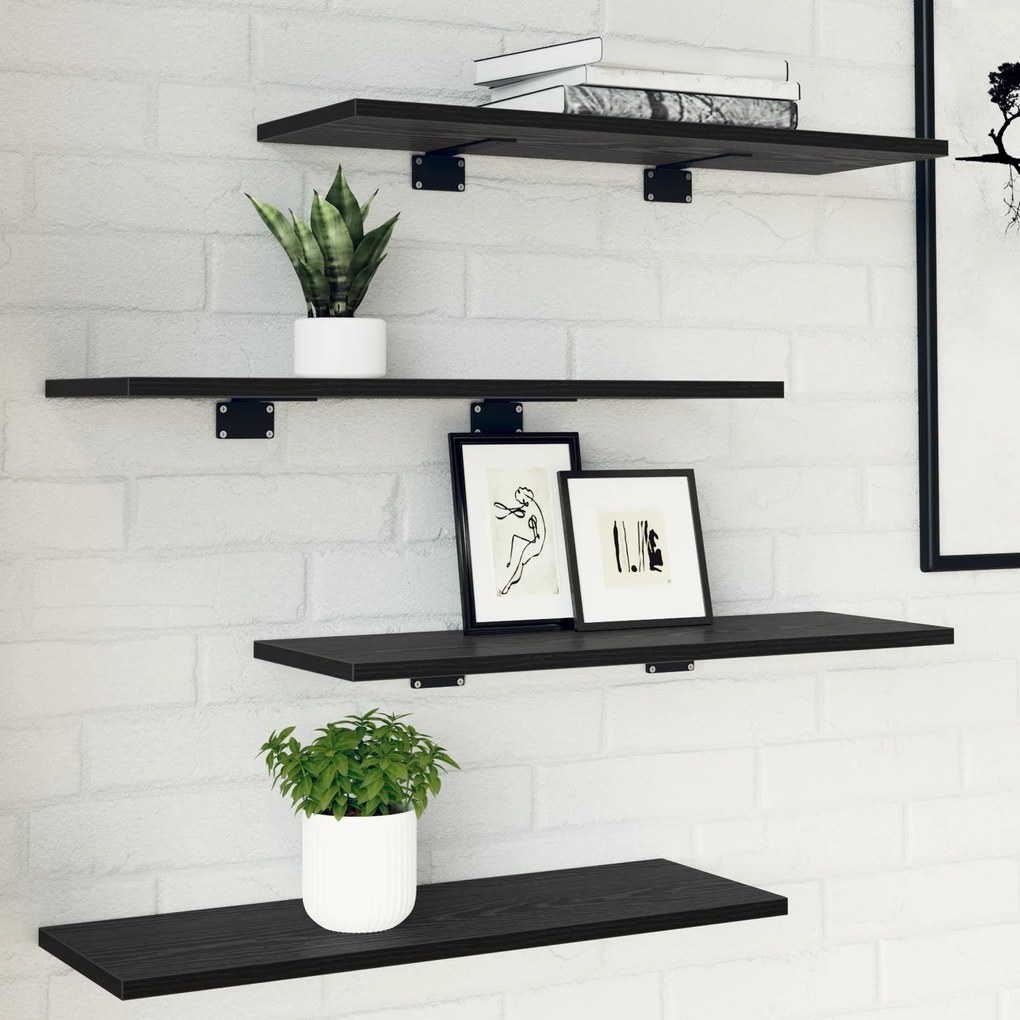 vidaXL Ράφια Μαύρης Δρυς - Σετ 4 τεμαχίων, 60x20x1.5 εκ., από ανθεκτικό κατασκευασμένο ξύλο.