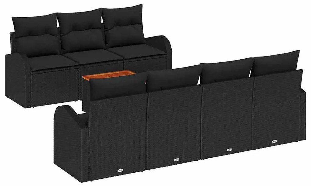 vidaXL Σετ Καναπέ Κήπου 8 pcs Μαύρο Πολυ ράταν