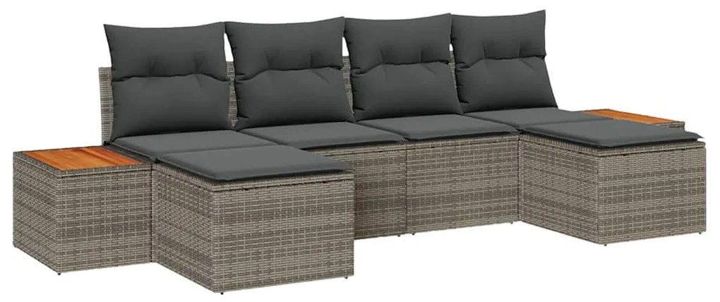 vidaXL Σετ Καναπέ Κήπου με μαξιλάρι 6 pcs Γκρι Πολυ ράταν