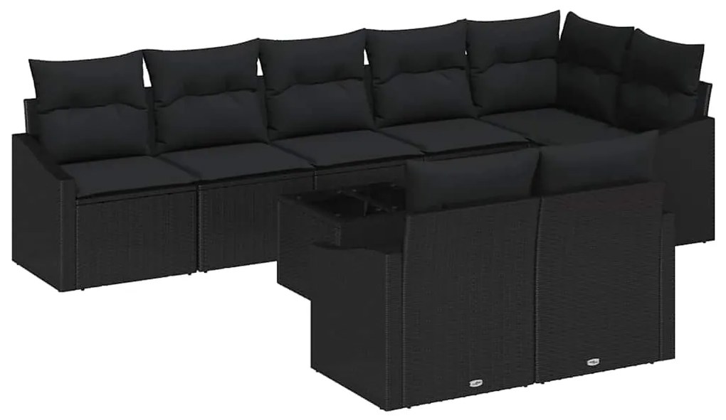 vidaXL Σετ Καναπέ Κήπου 9 pcs Μαύρο Πολυ ράταν