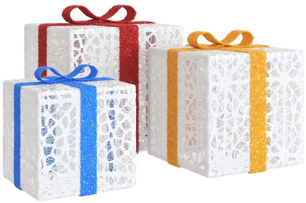 vidaXL Κουτιά Χριστουγεννιάτικα Φωτισμένα 3 Τεμ. 64 LED Θερμό Λευκό