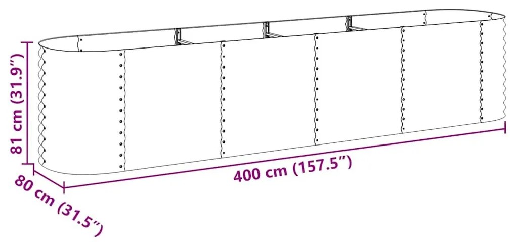 Ζαρντινιέρα Υπερυψωμένη Ασημί 400x80x81 εκ. Γαλβανισμ. Χάλυβας - Ασήμι