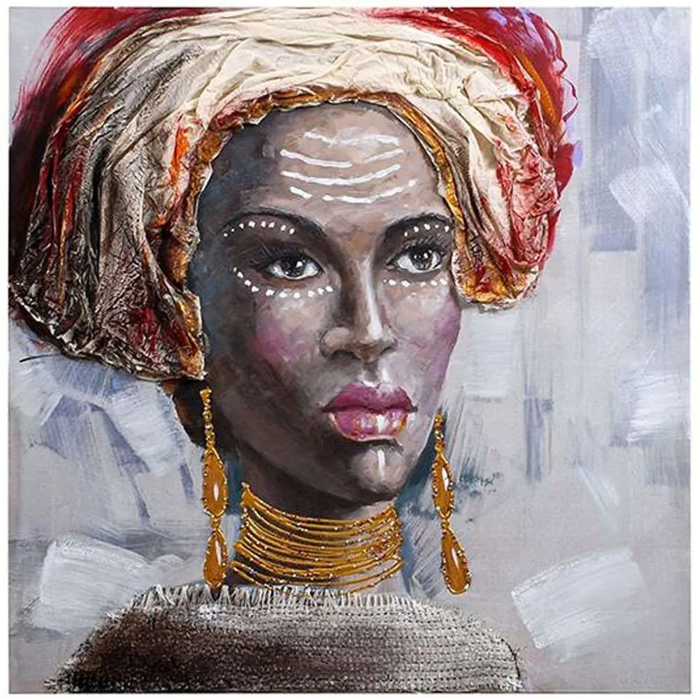 Πίνακας Καμβάς African Lady 374-224-223 80x3x80cm Multi Τετράγωνοι Καμβάς