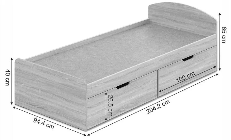 Κρεβάτι Regan με συρτάρια σε oak απόχρωση 90x200εκ 94.4x204.2x65 εκ.