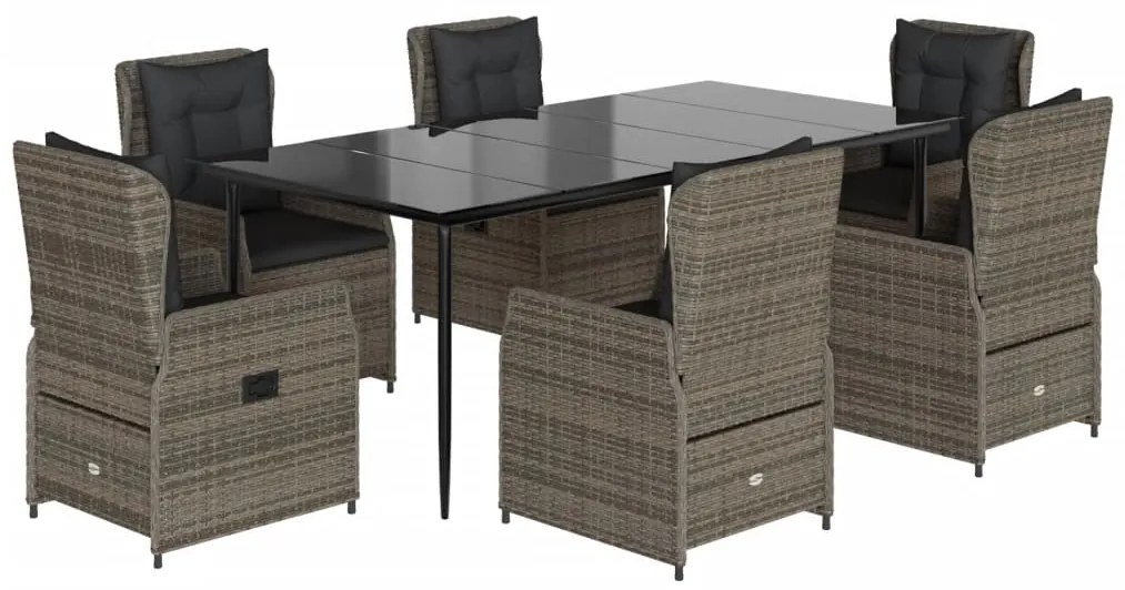 vidaXL Σετ Τραπεζαρίας Κήπου 7 τεμ. Γκρι Συνθ. Ρατάν με Μαξιλάρια