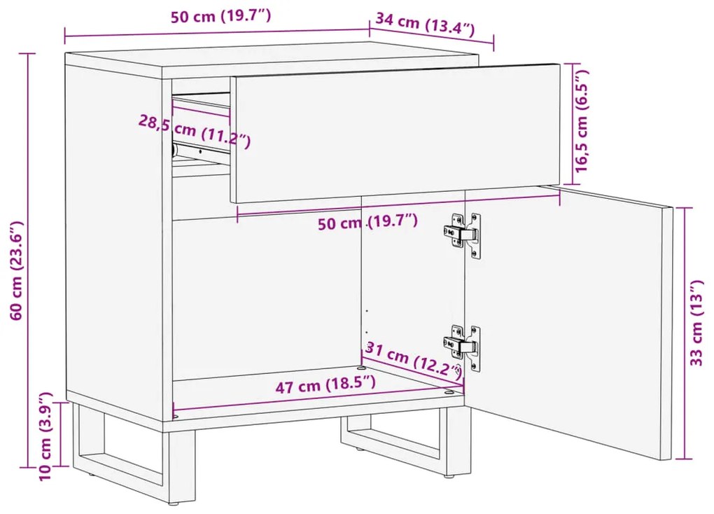 ΚΟΜΟΔΙΝΟ ΛΕΥΚΟ 50X34X60 ΕΚ. ΑΠΟ ΜΑΣΙΦ ΞΥΛΟ ΜΑΝΓΚΟ 377479