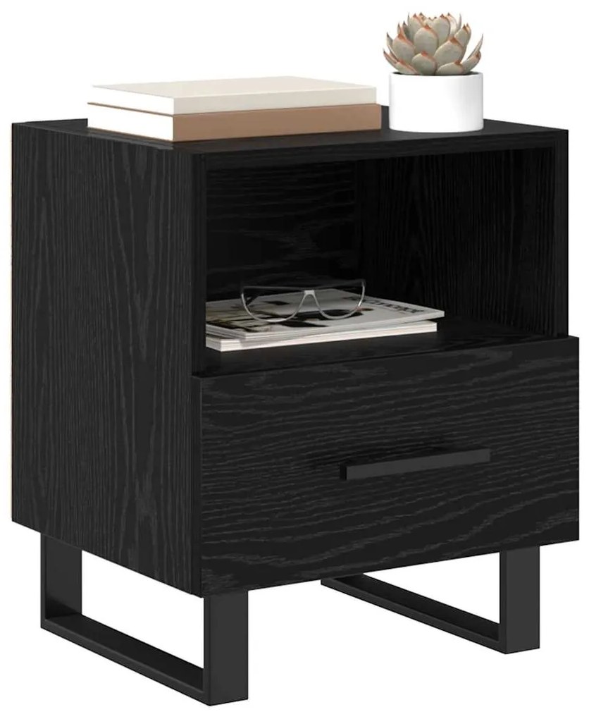 vidaXL Κομοδίνο 2 pcs Μαύρη Οξυά 40 x 35 x 47,5 εκ Επεξεργασμένο ξύλο