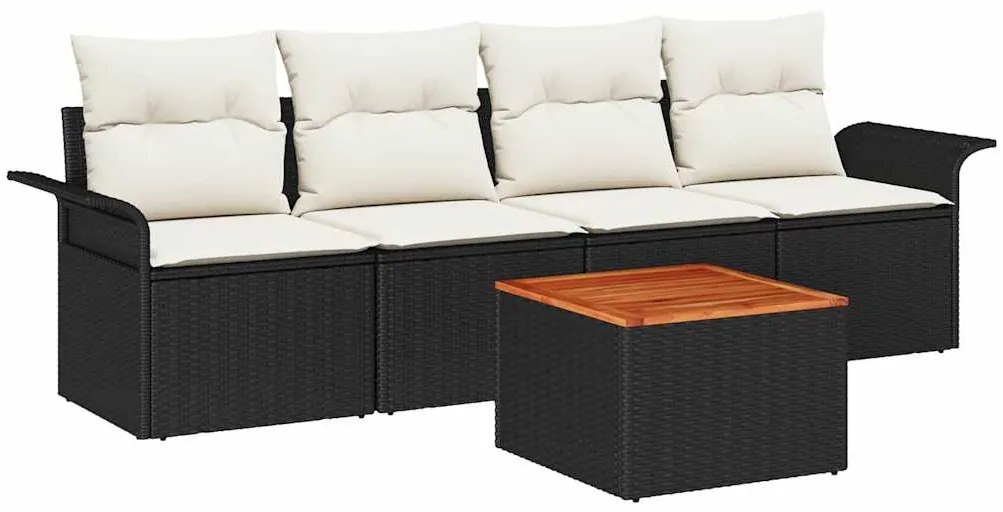 vidaXL Σετ Καναπέ Κήπου 5 pcs Μαύρο και Κρέμα συνθετικό ρατάν