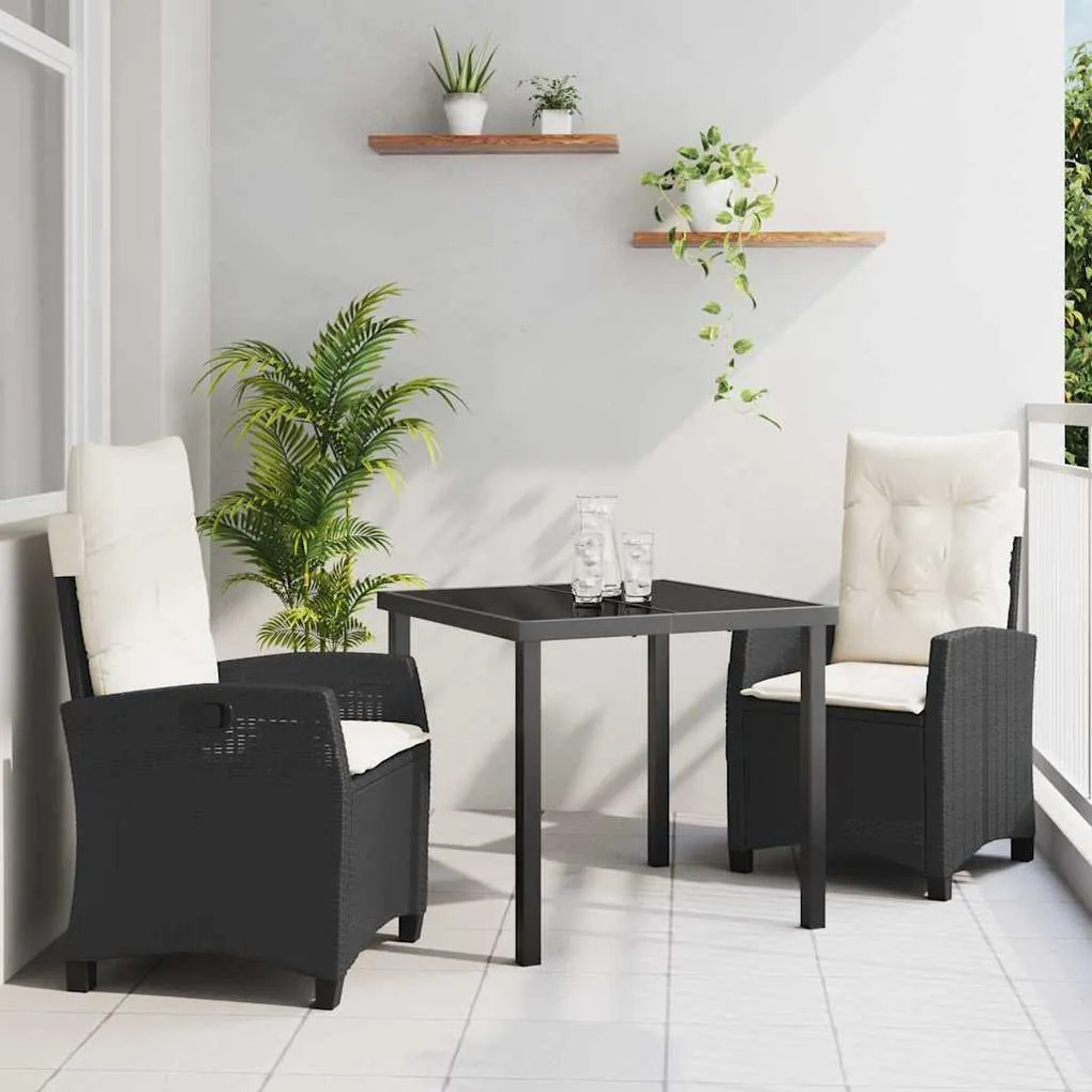 vidaXL Σέτ φαγητού για κήπο 3 pcs Μαύρο συνθετικό ρατάν