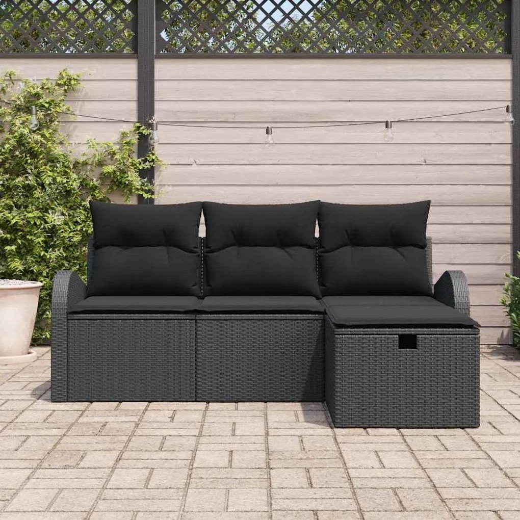 vidaXL Σετ Καναπέ Κήπου 4 pcs Μαύρο 179 x 117 x 85 εκ. Πολυ ράταν