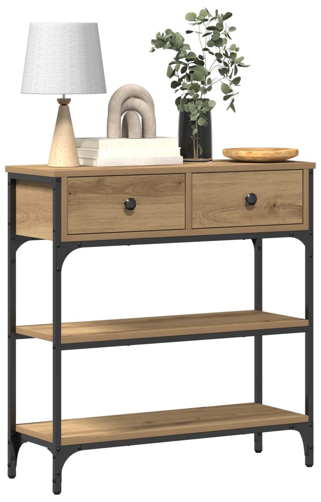 vidaXL Κονσόλα Οξιά 72,5x25x75 cm Ξύλο Μηχανικής Κατασκευής & Χάλυβας