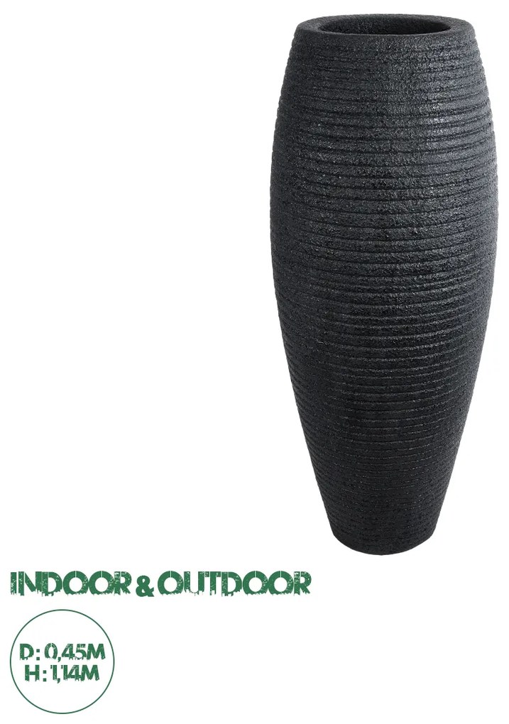 20714 GloboStar® Artificial Garden NASHVILLE 20714 Επιδαπέδιο Πολυεστερικό Τσιμεντένιο Κασπώ Γλάστρα - Flower Pot Μαύρο Φ45 x Υ114cm