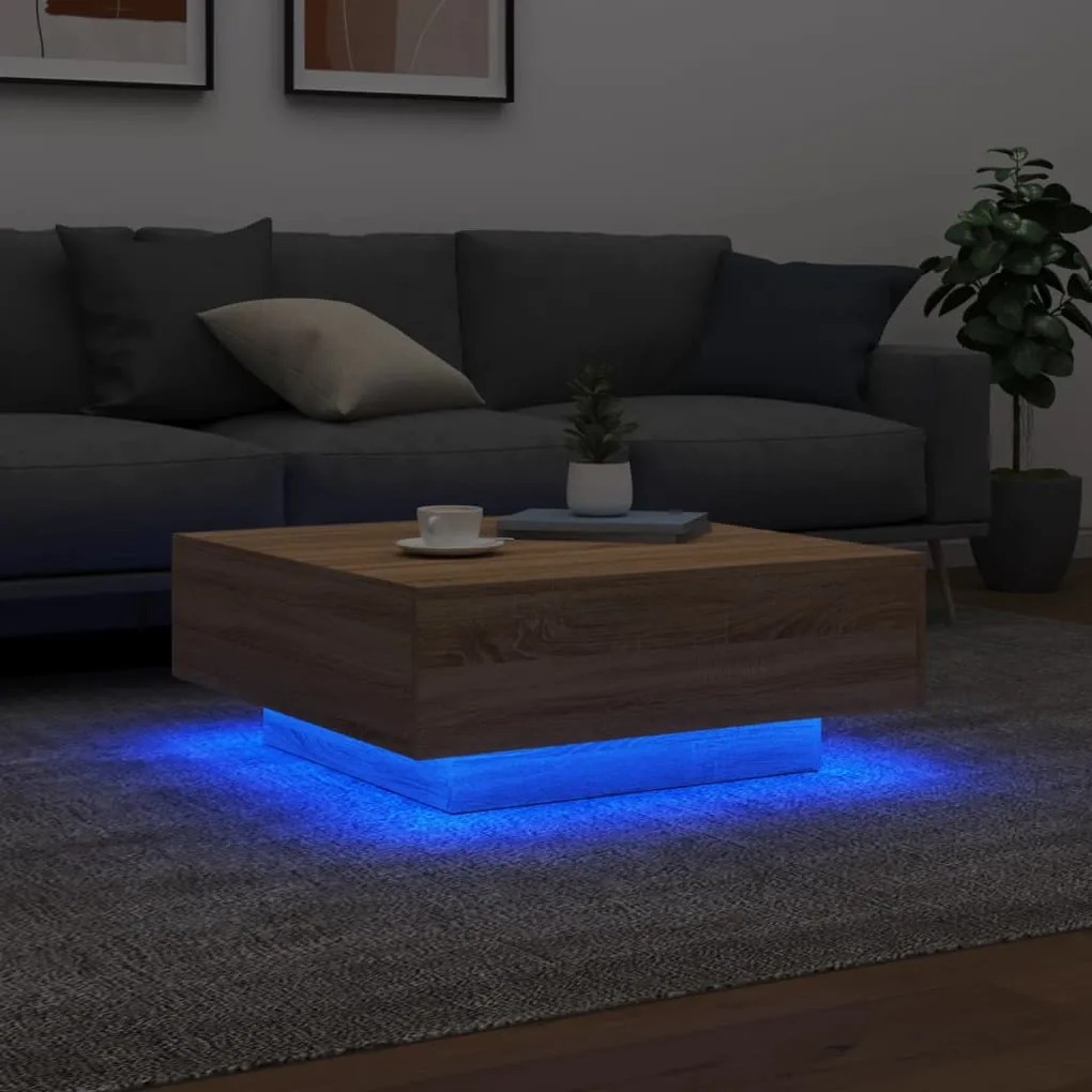 vidaXL Τραπεζάκι Σαλονιού με Φώτα LED Sonoma Δρυς 80 x 80 x 31 εκ.