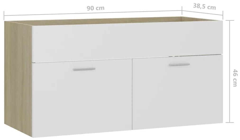Ντουλάπι Νιπτήρα Λευκό/Sonoma Δρυς 90x38,5x46 εκ. Μοριοσανίδα - Λευκό