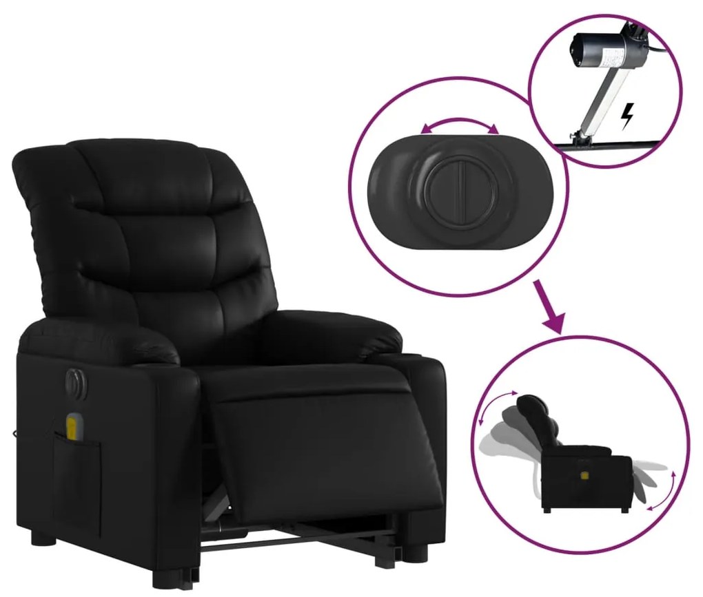 vidaXL Πολυθρόνα Μασάζ Ηλεκ Ανακλινόμενη με Ανύψωση Συνθετικό Δέρμα