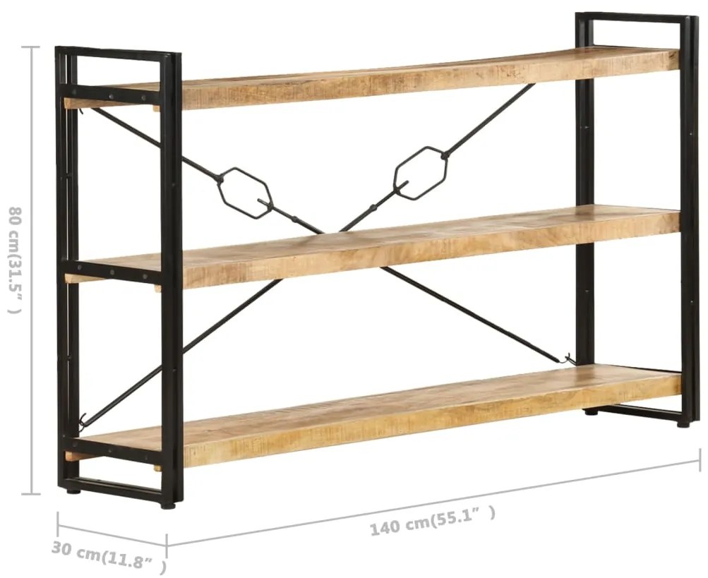 vidaXL Βιβλιοθήκη με 3 Επίπεδα 140 x 30 x 80 εκ. από Μασίφ Ξύλο Μάνγκο