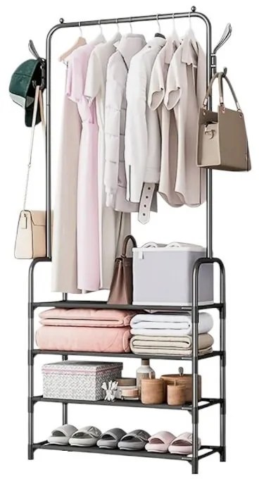 Κρεμάστρα δαπέδου με ράφια παπουτσιών - 6013-4 Μαύρο