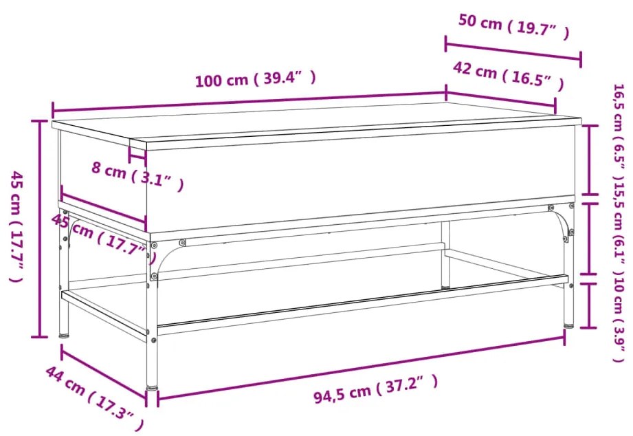 Τραπεζάκι Σαλονιού Καπνιστή Δρυς 100x50x45 εκ. Επ. Ξύλο/Μέταλλο - Καφέ