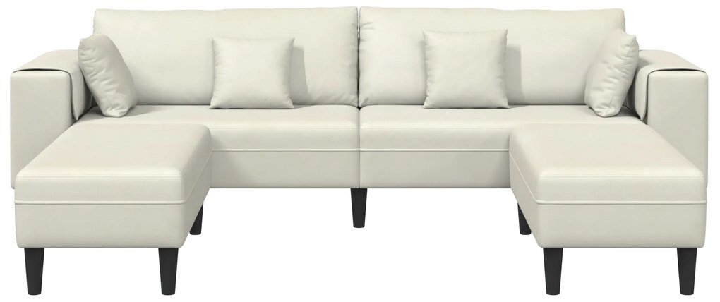 vidaXL Βελούδινος καναπές με μαξιλάρι 3 pcs Κρεμ 208 εκ. Βελούδο
