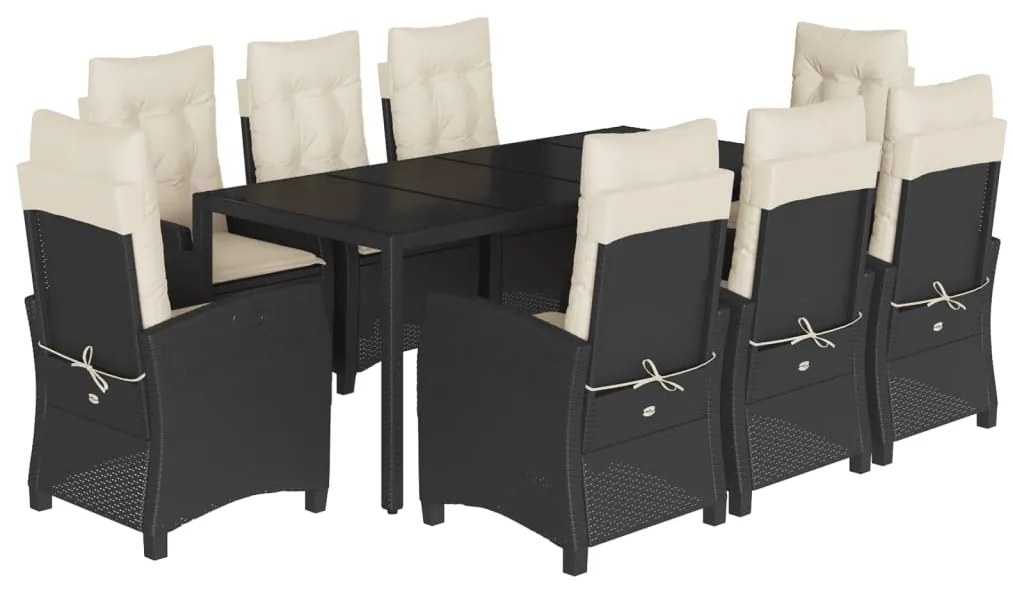 vidaXL Σετ Τραπεζαρίας Κήπου 9 τεμ Μαύρο από Συνθ. Ρατάν με Μαξιλάρια