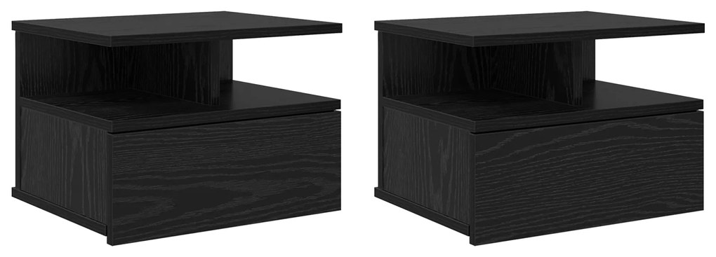 vidaXL Επιπλέουσα Κομοδίνα 2 τεμ Μαύρο Δρυς 40x31x27 εκ Επεξεργασμένο Ξύλο