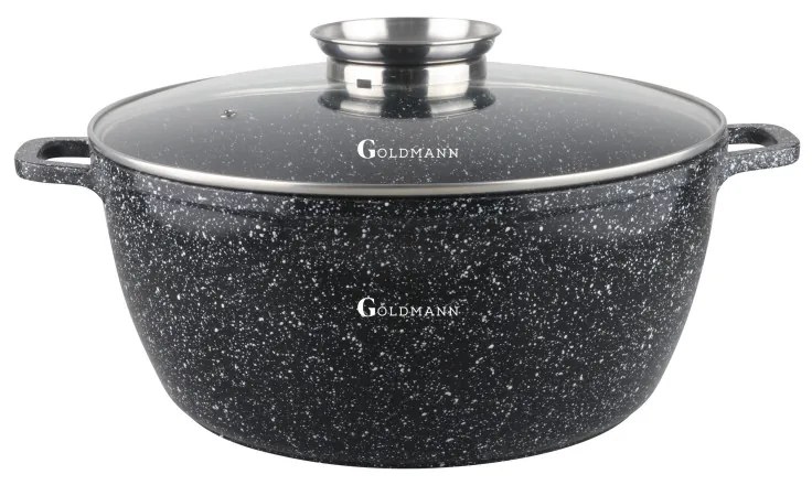 Κατσαρόλα με οπή για προσθήκη υγρών Goldmann GM-0328, 6.5L, 28cm, Μαρμάρινη επίστρωση, Επαγωγή, Μαύρο