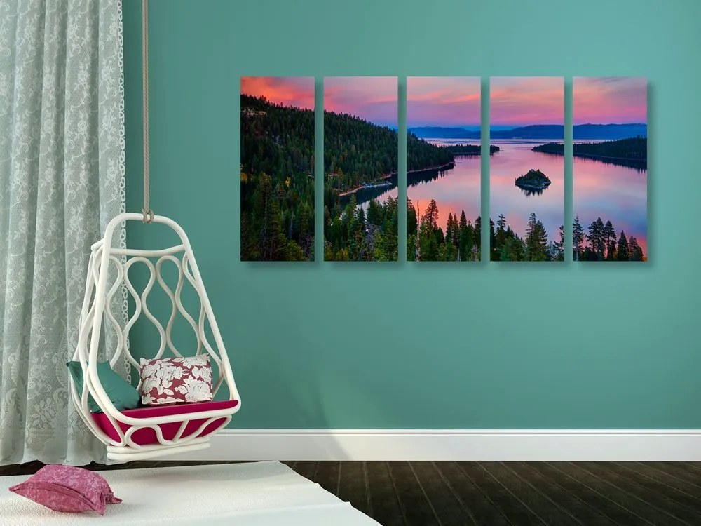 Λίμνη με εικόνα 5 μερών στο ηλιοβασίλεμα - 100x50