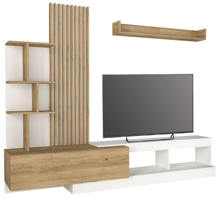 Σύνθεση τηλεόρασης Vermont Megapap χρώμα λευκό - sepet oak 240x40x192εκ.
