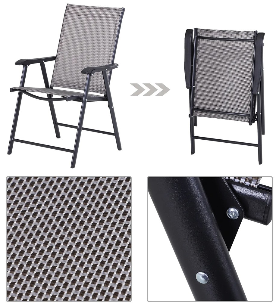 Outsunny Αναδιπλούμενη Καρέκλα με Μπράτσα, Σετ 2 τεμαχίων, Καρέκλα Camping, Καρέκλα Ψαρέματος, Μέταλλο, Γκρι, 58 x 64 x 94 cm