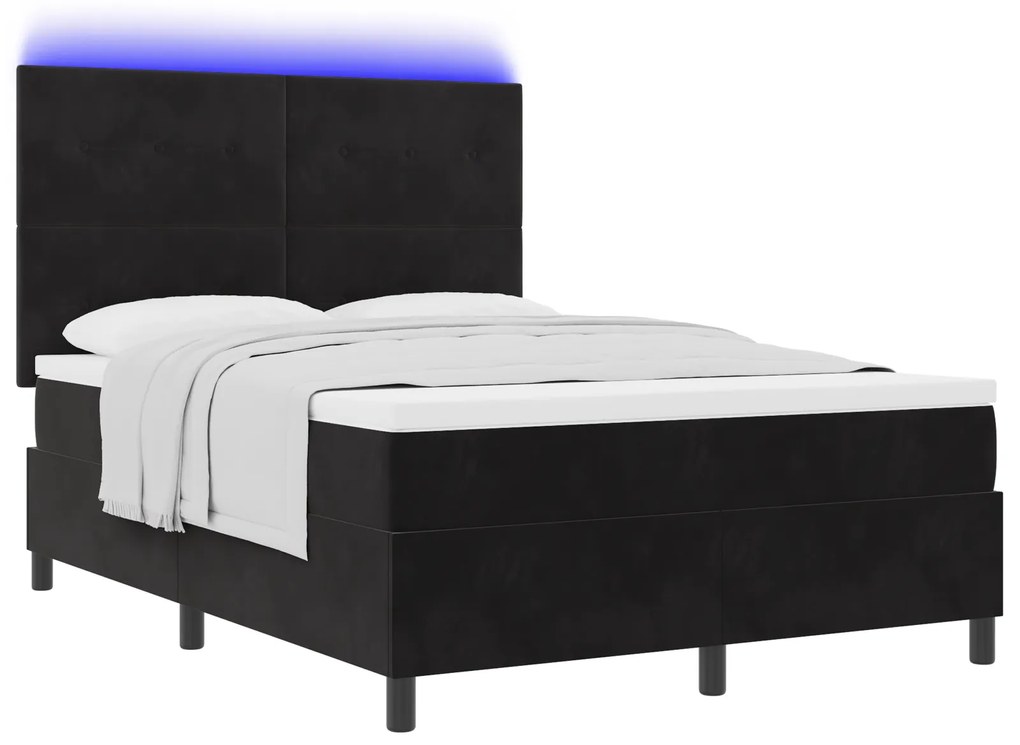 vidaXL κρεβάτι με ελατήριο και στρώμα & LED Μαύρο 160x200 εκ Βελούδο