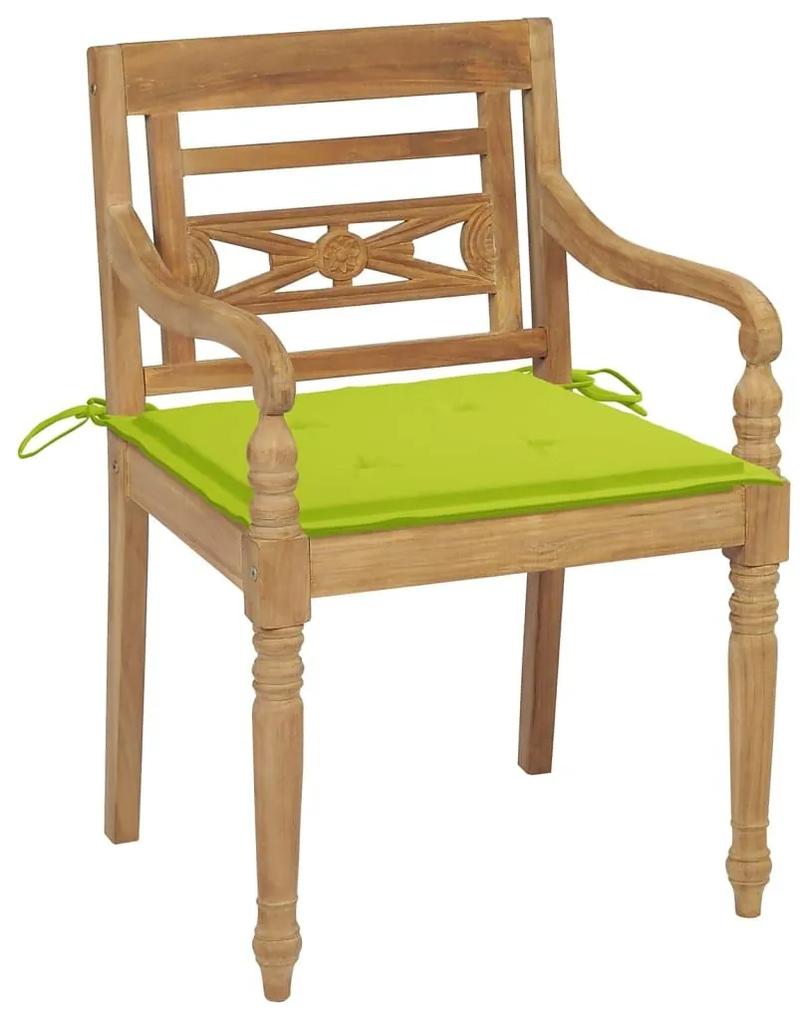 Καρέκλες Batavia 6 τεμ. από Μασίφ Ξύλο Teak με Μαξιλάρια - Πράσινο
