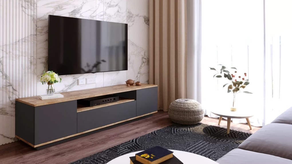 Έπιπλο τηλεόρασης &quot;VIANA&quot; σε χρώμα atlantic pine/ανθρακί 180x45x45
