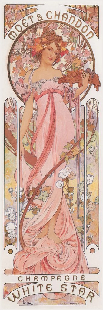 Εκτύπωση έργου τέχνης Moët & Chandon White Star Champagne (Beautiful Art Nouveau Lady, Advertisement) - Alfons / Alphonse Mucha, (20 x 60 cm)