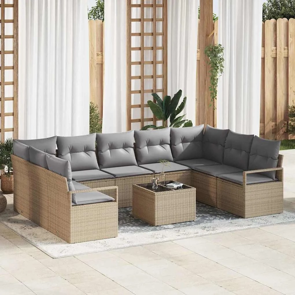 vidaXL Σετ Καναπέ Κήπου 10 pcs Μπεζ Πολυ ράταν