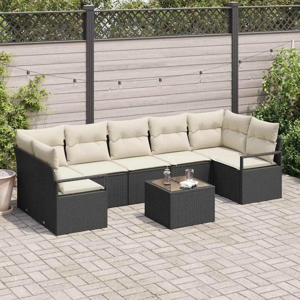 vidaXL Σετ Καναπέ Κήπου 8 pcs Μαύρο, Κρέμα 55 x 55 x 37 εκ