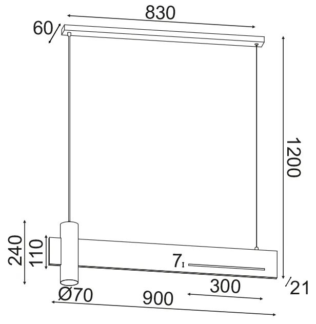 ΚΡΕΜΑΣΤΟ ΦΩΤΙΣΤΙΚΟ LED 1XGU10+ 18W LED 3000K 1440LM ΑΠΟΧΡ.ΜΑΥΡΟΥ ΜΑΡΜΑΡΟΥ ΜΕΤ/ΚΟ 90Χ7ΧΗ120CM LINEA - 1.5W - 20W - DCR21LEDP90B