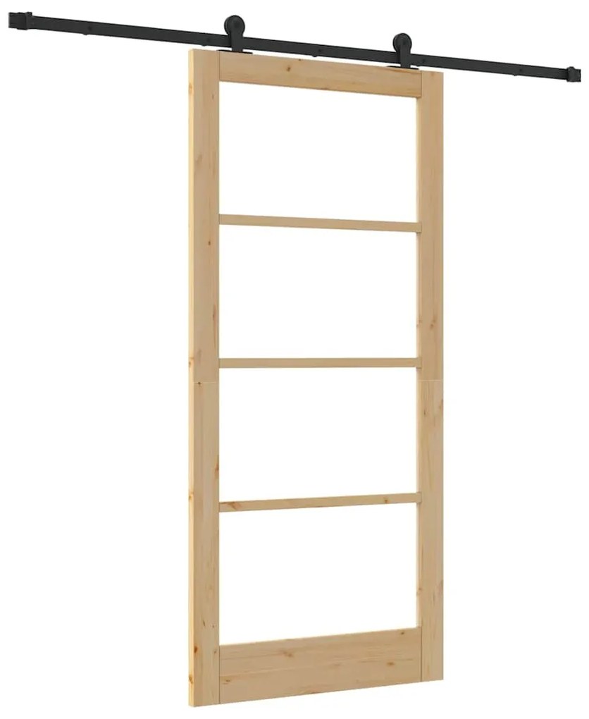 vidaXL Συρόμενη Πόρτα Χειροκίνητος Καφέ 93 x 202 cm Ξύλο και μέταλλο