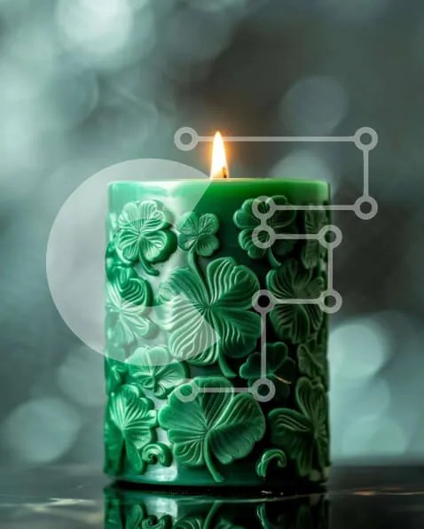 Intra Συλλεκτικό Ξύλινο Παζλ Plywood 4mm - Πράσινο κερί του Αγίου Πατρικίου με φύλλα τριφυλλιού Σε Ξύλινο Κουτί - Διαστάσεις: 10x10 cm – 25 κομμάτια