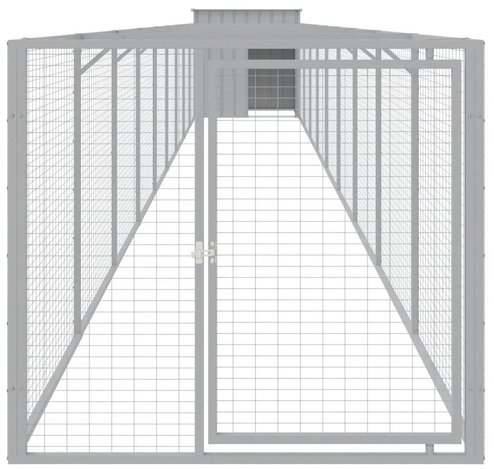 Σπιτάκι Σκύλου με Αυλή Αν. Γκρι 110x1017x110εκ. Γαλβαν. Χάλυβας - Γκρι