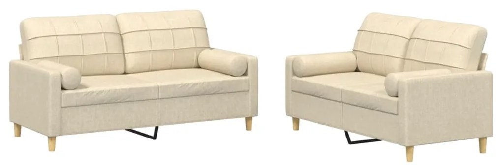 vidaXL Σετ Σαλονιού 2 Τεμαχίων Κρεμ Υφασμάτινο με Μαξιλάρια