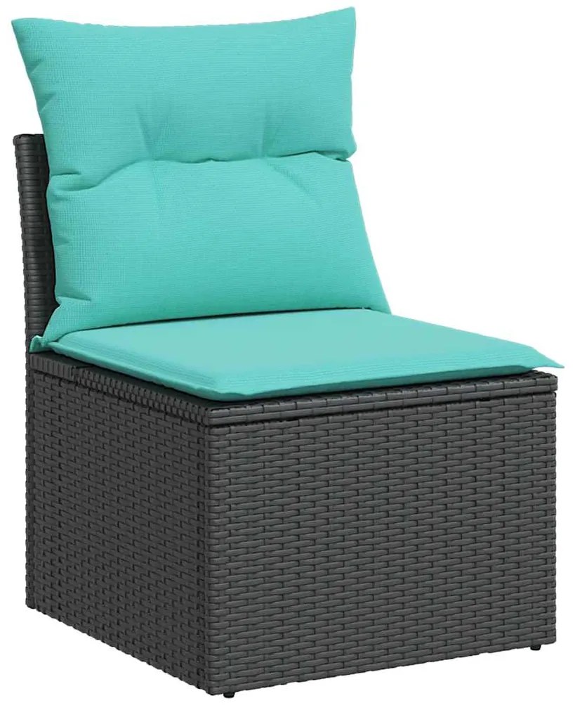 vidaXL Καναπές Κήπου 6 Τεμαχίων Μαύρο Συνθετικό Ρατάν Μαξιλάρια Ακακία