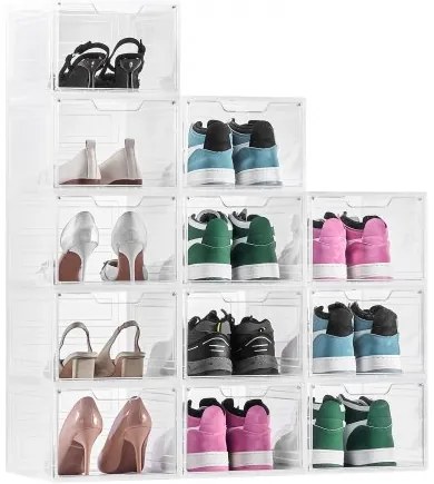 VEVOR Shoe Storage Boxes 12PCS Stackable Shoe Boxes US Size 13 Transparent White