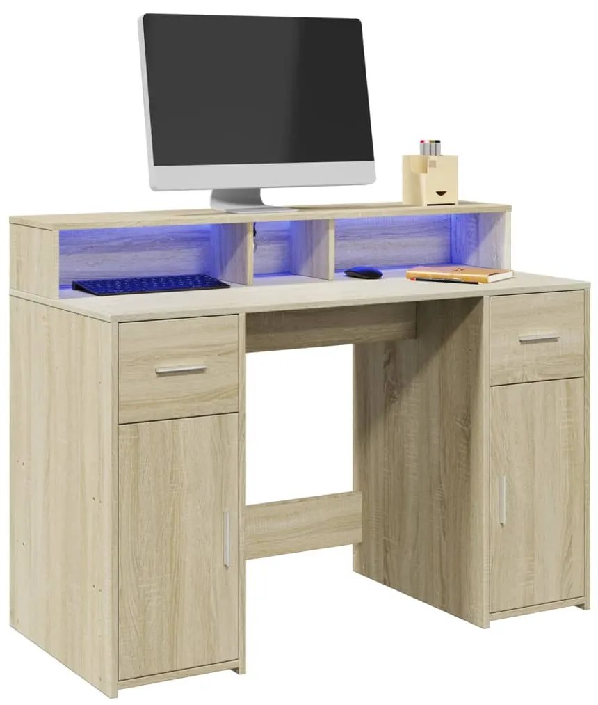 Γραφείο με LED Sonoma δρυς 120x55x91 εκ. Επεξεργ. Ξύλο