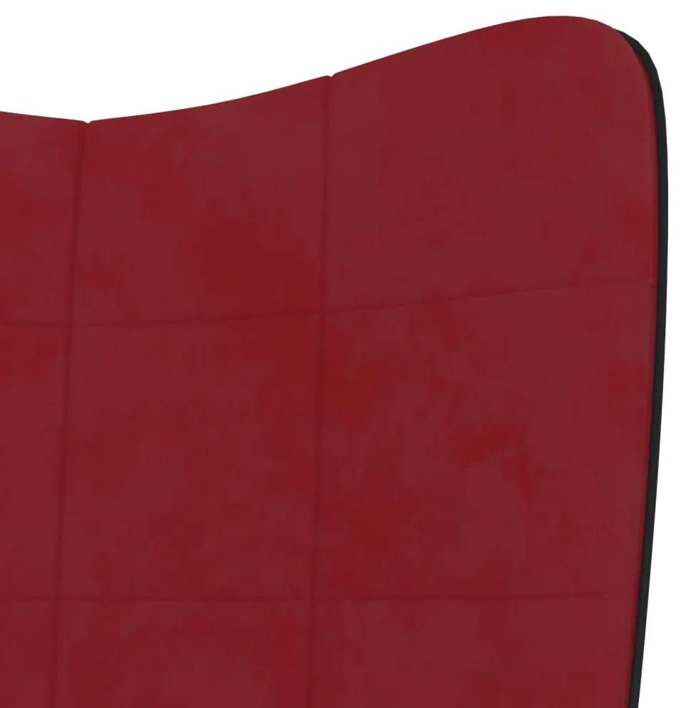 Πολυθρόνα Relax Μπορντό από Βελούδο και PVC με Σκαμπό - Κόκκινο