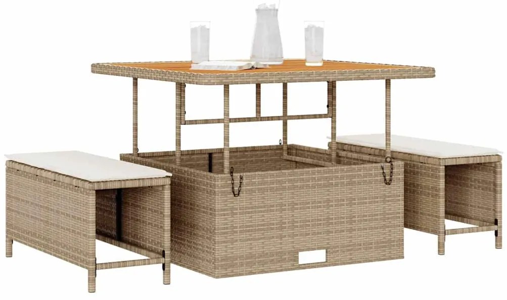 vidaXL Σέτ φαγητού για κήπο Μπεζ συνθετικό ρατάν